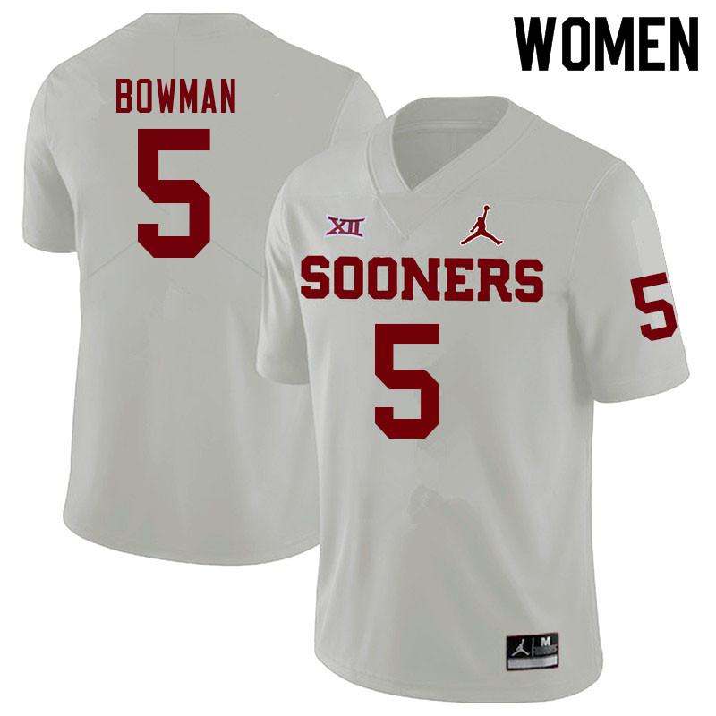Women #5 Billy Bowman Oklahoma Sooners College Football Jerseys Sale-White - Click Image to Close